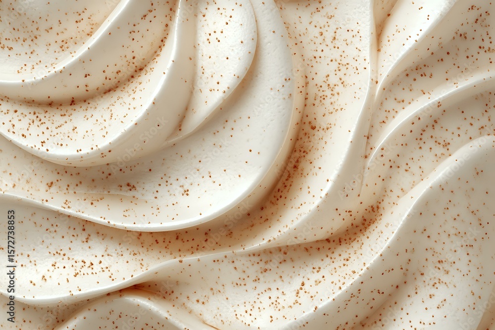 Poster smooth creamy waves with brown speckles creating soft flowing texture pattern in light beige tones, 