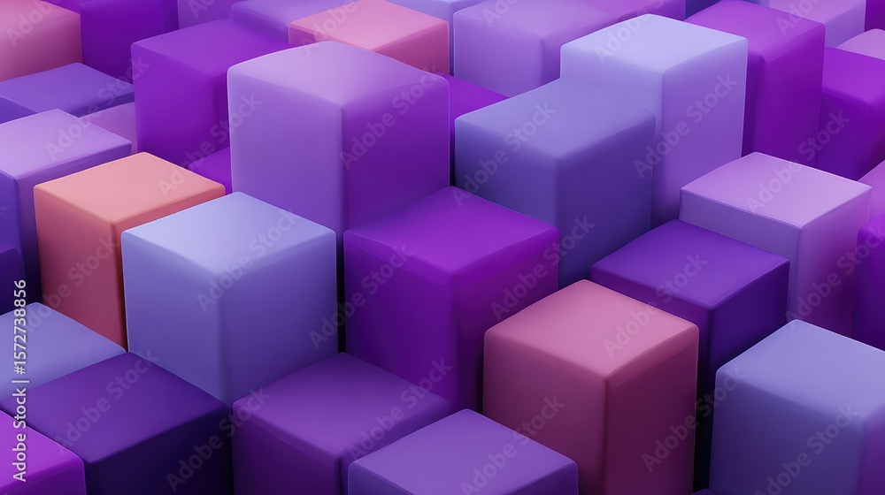 Poster d blocks in gradient purple shades forming abstract depth with clean background