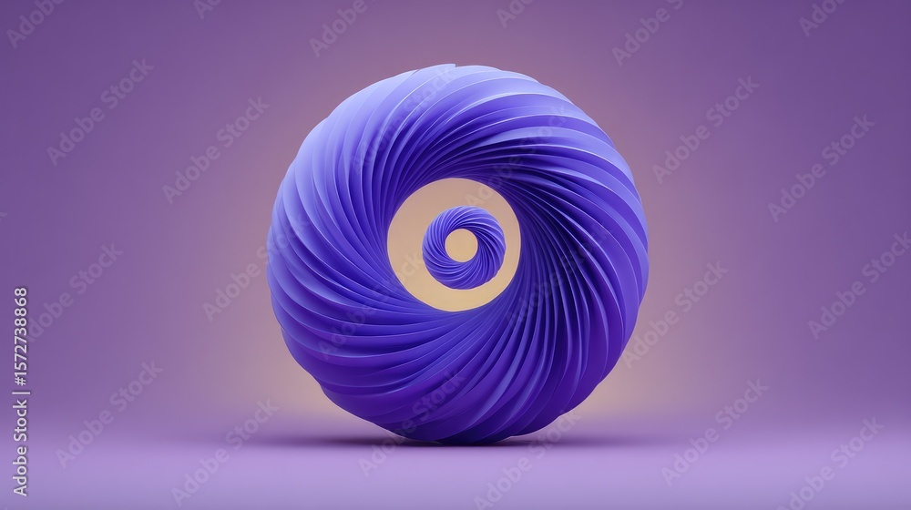 Poster d purple spiral structure on soft gradient background, minimal layout with clear copy space