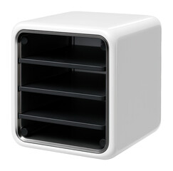 Obraz premium Modular disc storage cube with a glossy white exterior and removable shelves