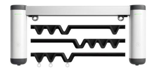 Smart curtain track system with dual motor setup and zigzag rail pattern