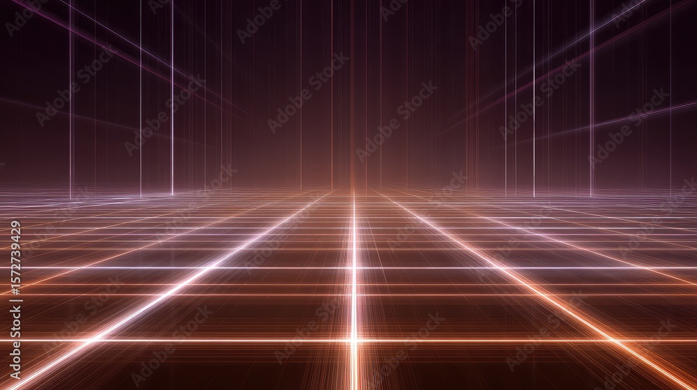 Poster abstract futuristic grid lines in red fading into background, tech-style design with empty space