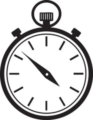 Black silhouette of a stopwatch with a ring and crown isolated on transparent background