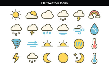Flat Weather Icons in Vibrant Pastel Color Style