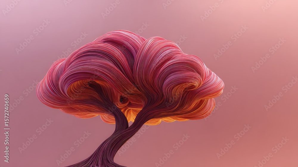 Poster abstract tree of life formed with swirling lines and shapes, set against a soft gradient background,