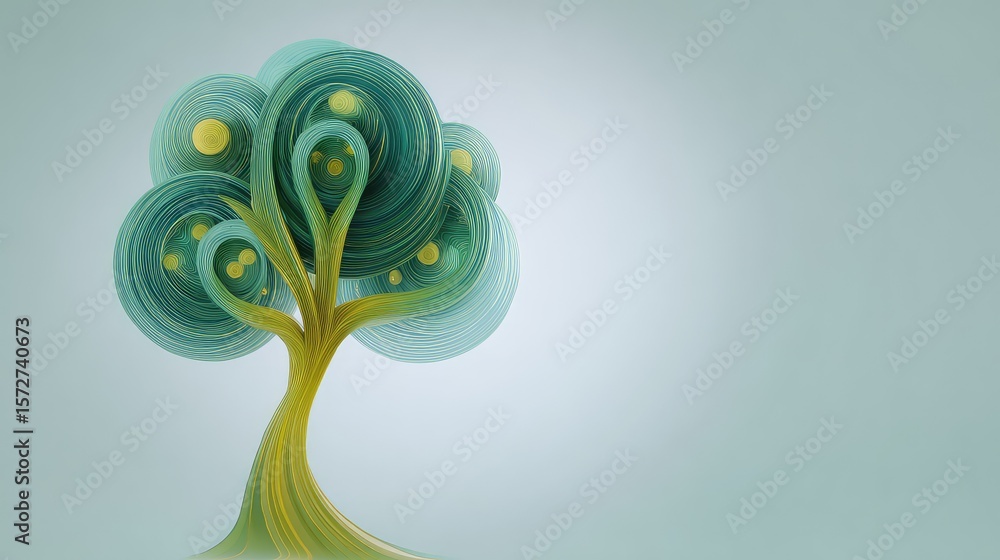 Aufkleber abstract tree of life formed with swirling lines and shapes, set against a soft gradient background,