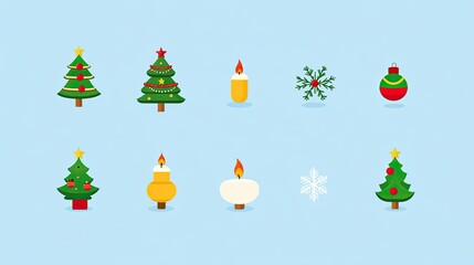 Fototapeta premium Festive Christmas Icons: Trees, Candles, and Snowflakes
