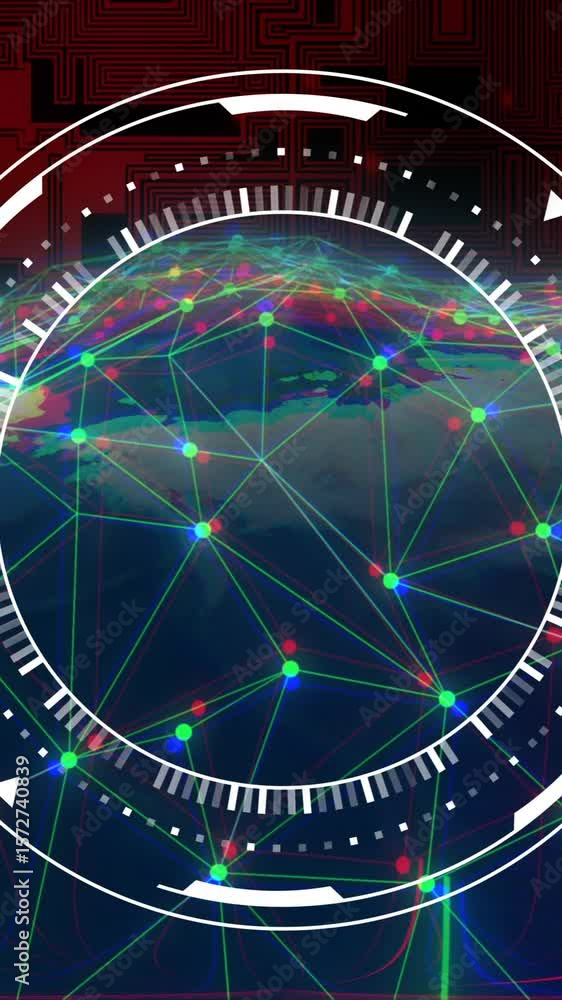Poster digital network connections and data processing animation over abstract globe