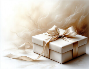 A drawing of a gift box tied with a satin ribbon.