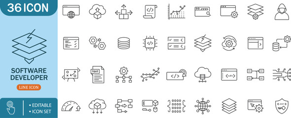 Software Developer Icon Set ,Programming, Coding, Cloud, Data, AI, Security, Web