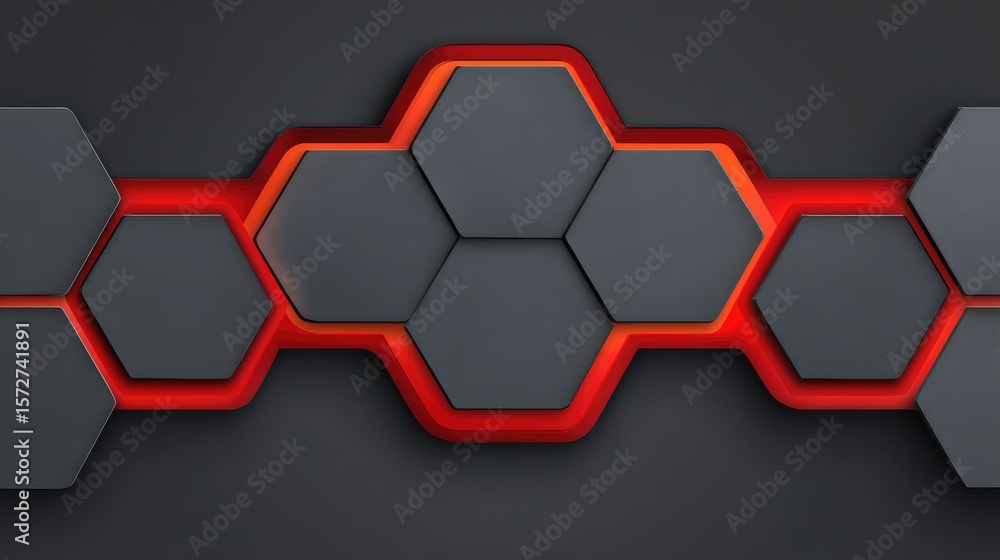 Poster black surface with red lines forming geometric grid design, futuristic tech layout with copy space