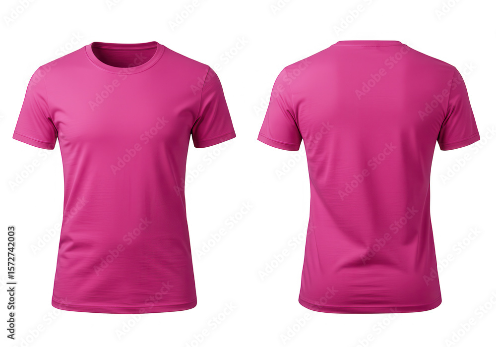 Aufkleber a magenta tshirt is displayed from the front and back on a transparent background