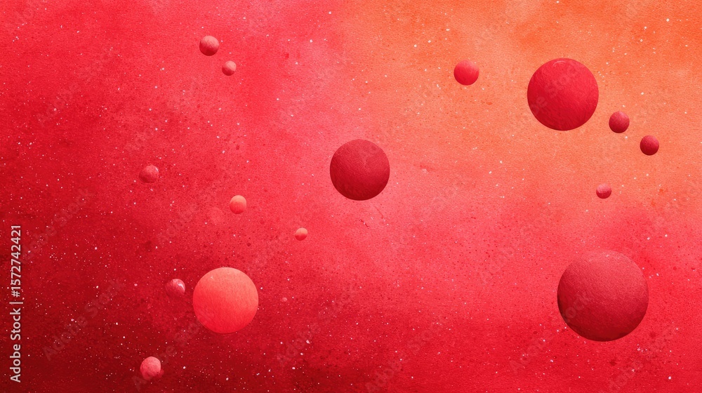 Poster bright red ink drops or splashes on textured surface creating artistic abstract space, clean center