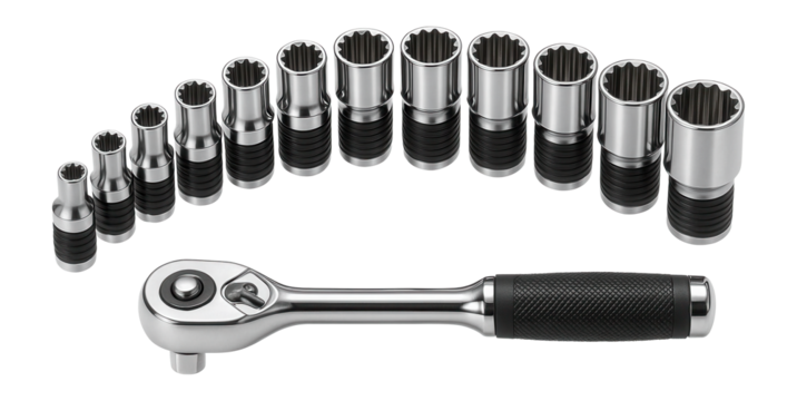 Fourteen-piece spline socket set for aerospace engineering tasks.