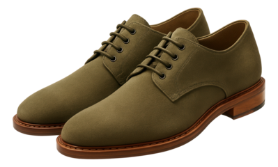 Suede derby shoes in a muted olive color with round toe