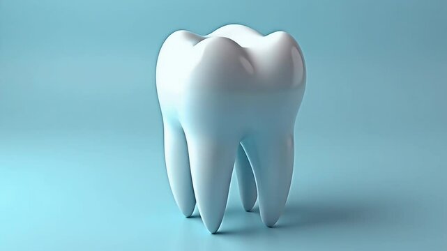 High quality olated 3D render clean white molar tooth realistic roots set soft blue background symbolizing dental hygiene oral alth