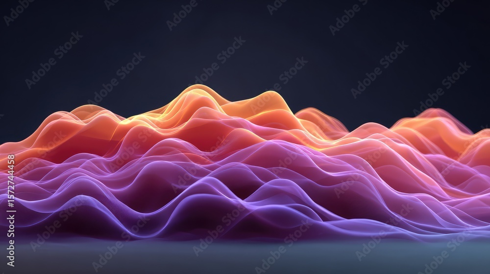 Poster deep purple waves with glowing edges creating abstract dynamic motion across a dark backdrop