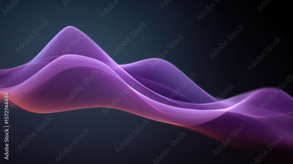 Poster deep purple waves with glowing edges creating abstract dynamic motion across a dark backdrop