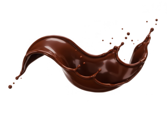 A dynamic splash of rich, dark chocolate liquid isolated on a transparent background