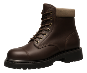 High-top lace-up work boots with steel toe and padded collar