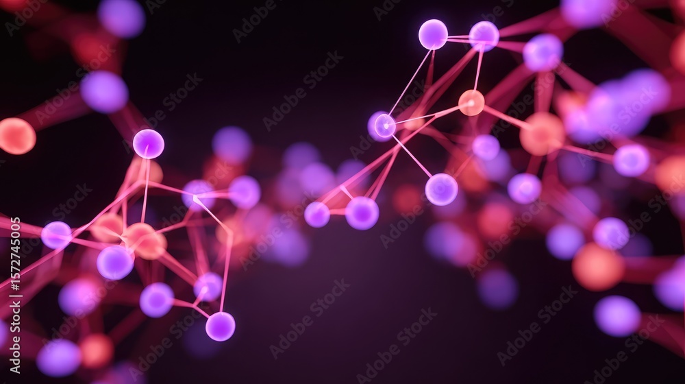 Poster digital data background with complex network nodes connected by glowing light paths, space available