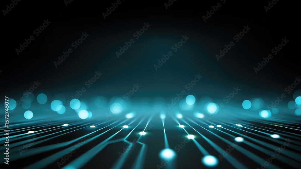Poster digital data background with glowing circuit board patterns and blue light reflections