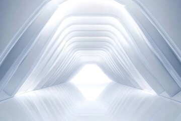 白い幾何学的なトンネル 明るい背景に未来的な建築デザイン テクノロジーのコンセプト