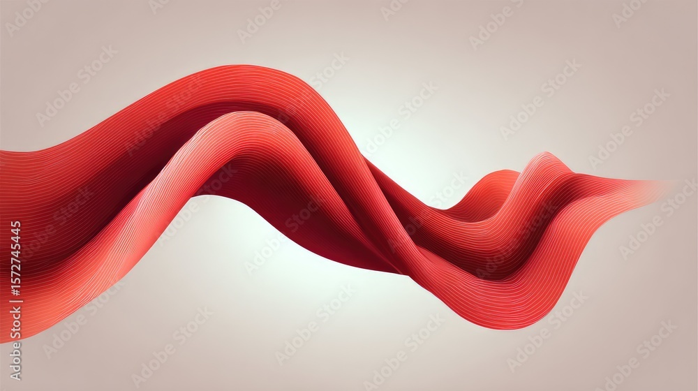Poster digital red wave lines on soft gradient background forming flowing abstract design with center copy 