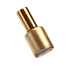 A luxurious golden matte nail polish bottle in a minimalist studio setting showcasing its elegant design and finish