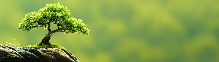 Tranquil bonsai on a rocky outcrop