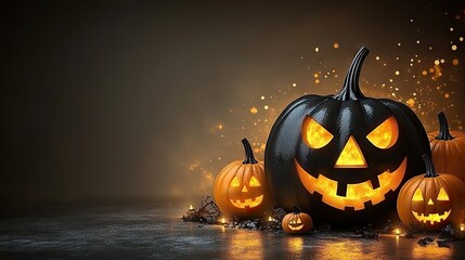 Halloween pumpkins, jack-o'-lanterns, spooky, glowing