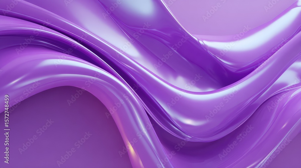 Poster fluid purple waves merging seamlessly into each other with glossy reflections and light spots