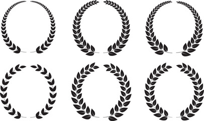 A premium set of laurel wreath illustrations featuring stylized leaves in circular arrangements—ideal for honor awards, logos, vintage seals, and academic recognition graphics.