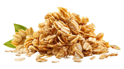 Oat Granola Falling Crunchy Muesli Isolated on Transparent Background

