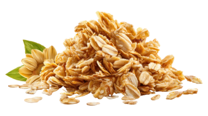 Oat Granola Falling Crunchy Muesli Isolated on Transparent Background

