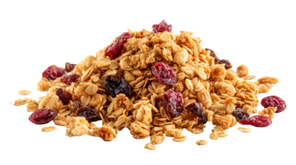 Oat Granola Falling Crunchy Muesli Isolated on Transparent Background

