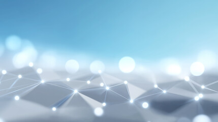 abstract background with white glowing particles interconnected by subtle lines, forming a network over a soft blue gradient, conveying themes of clean technology and digital connectivity.