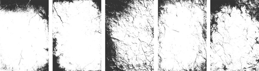 Set of grunge square frame textures for creative design. Overlay textures set stamp with grunge effect, transparent background