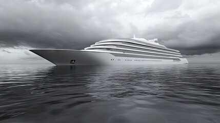 Luxurious cruise ship at sea under stormy skies