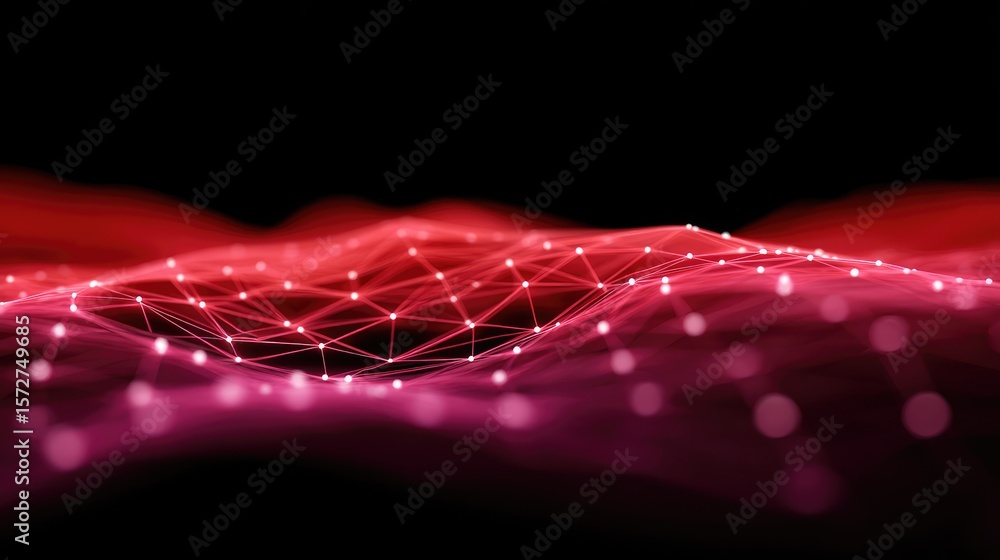 Poster high-tech digital data background with glowing lines forming complex geometric mesh network