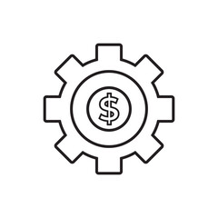 Obraz premium Outline icon of a gear with a dollar symbol inside, symbolizing automated savings, financial optimization, cost efficiency, fintech systems, and economic process automation.