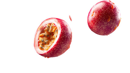 Passion Fruit Falling in the Air on Transparent Background

