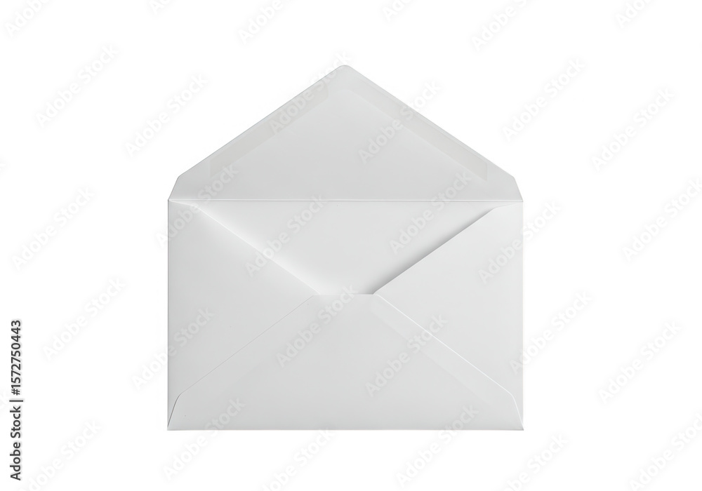 Aufkleber an open white envelope awaits a message, symbolizing communication and correspondence isolated on tr