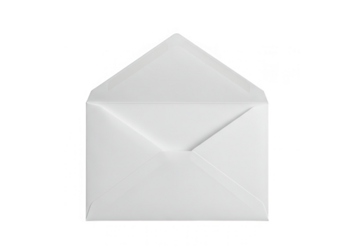 An open white envelope awaits a message, symbolizing communication and correspondence isolated on transparent background