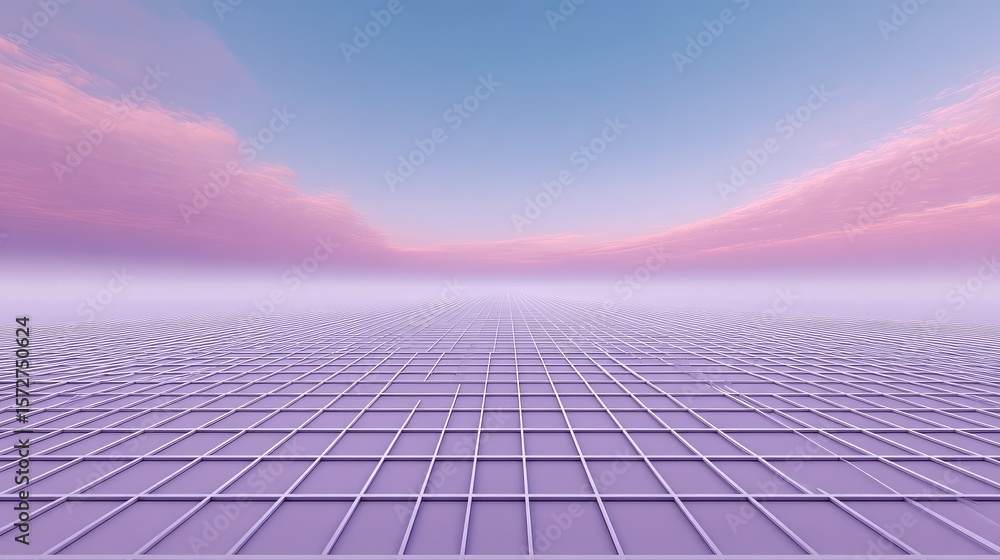 Poster light purple grid mesh design creating a futuristic landscape effect with copy space in sky area