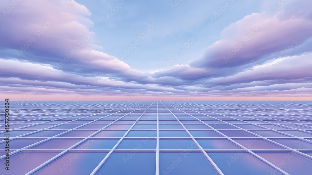 Poster light purple grid mesh design creating a futuristic landscape effect with copy space in sky area