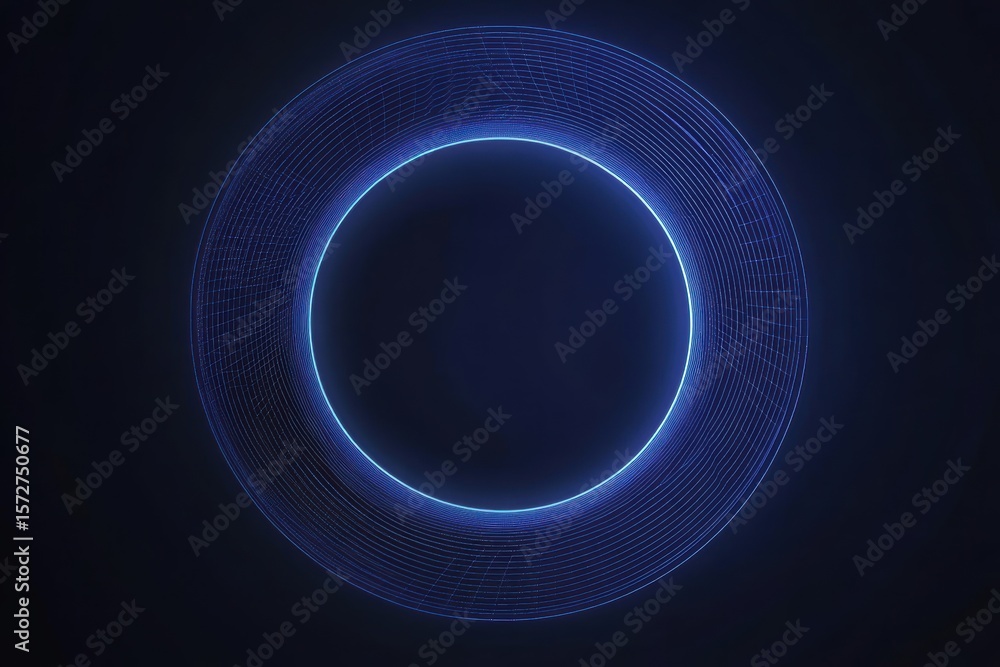Poster abstract design featuring a blue circle with geometric lines on a dark background