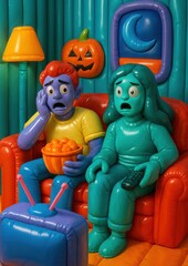 Fototapeta premium Colorful cartoon Halloween scene