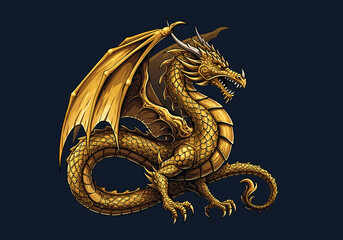 Majestic Golden Dragon Mythical Creature Illustration