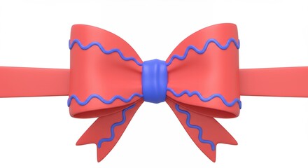 Coral bow with blue outline on white background